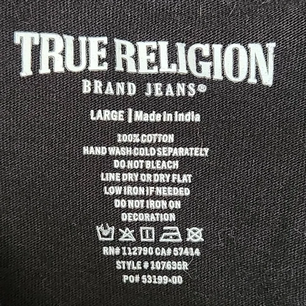 True Religion Brand Jeans black t shirt Buddha playing‎ guitar black red Large